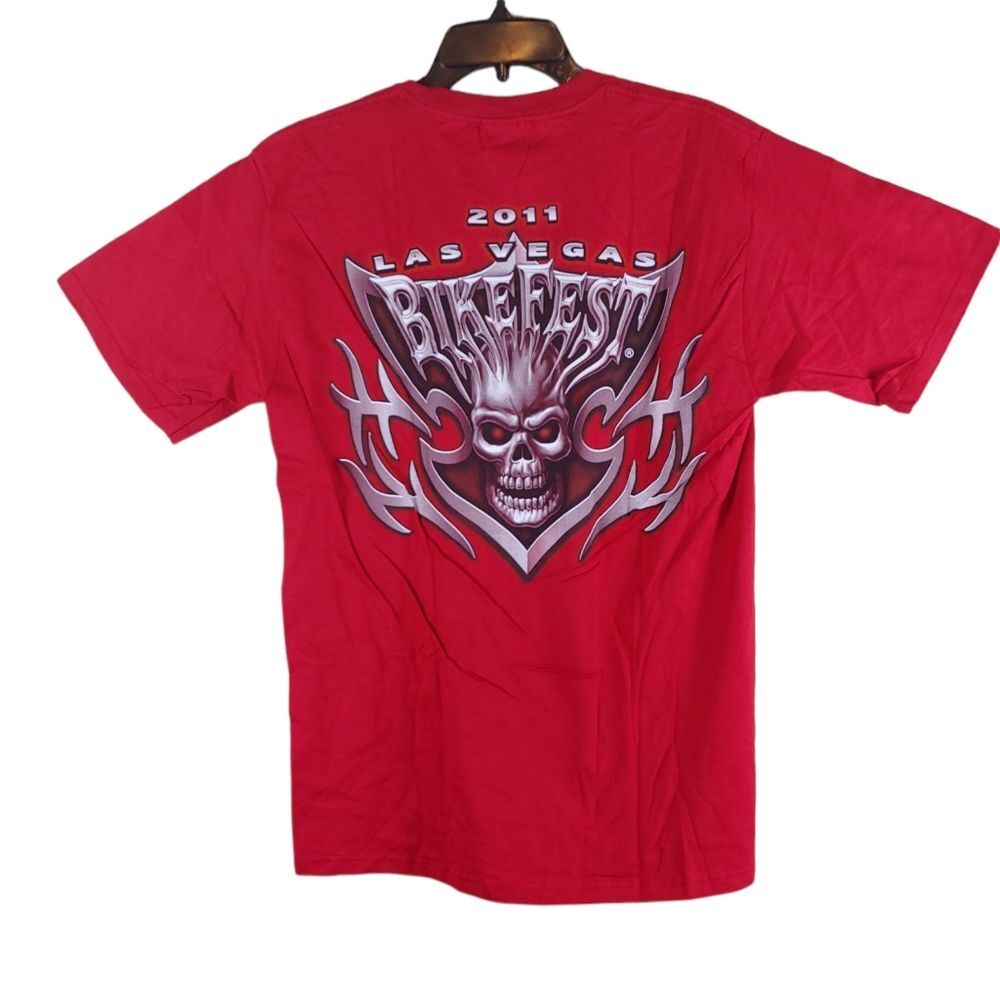 2011 Las Vegas Bike Fest Skull graphic tee shirt red color double sided medium